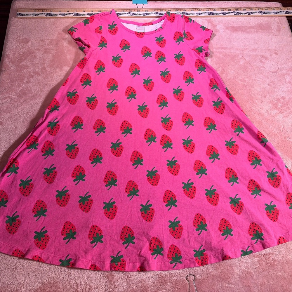 Hanna Anderson Girl's Strawberry Print Twirly Dress Sz 10 With Pockets.